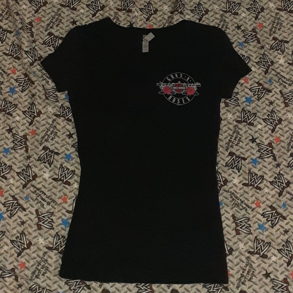 2017 Harley Guns N Roses Logo Shirt Biker V Neck Tee Rock Metal Band Music - Picture 2 of 5